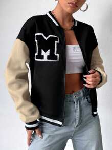 Flirla Preppy Style Alphabet Baseball Jacket Fall Winter Cloth For Women - Multicolor - View 4