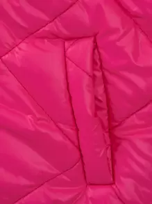 SHEIN Adolescent Fille À Col Sherpa Manteau Matelassé & Jupe - Rose vif - Voir 5