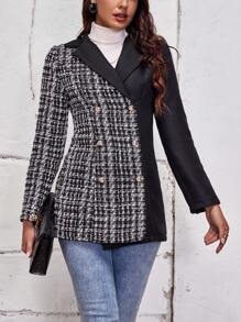 SHEIN LUNE 格紋圖案雙排釦西裝外套 - 黑與白 - 查看 4