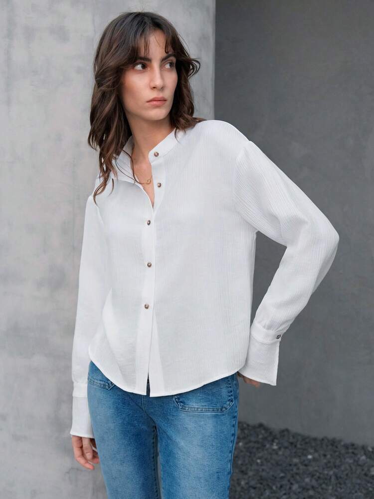 Women's Drop Shoulder Button Front Shirt Fall Cloth For Women