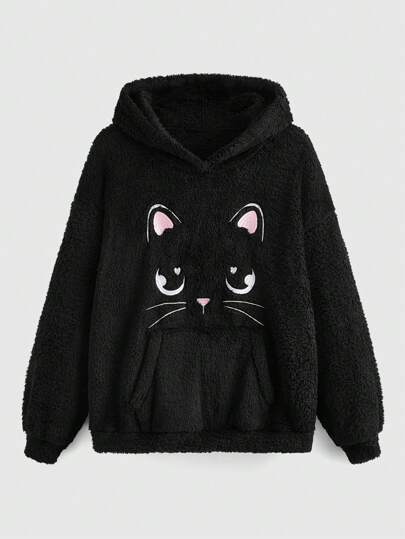 Kawaii Cartoon Embroidery Fuzzy Hoodie