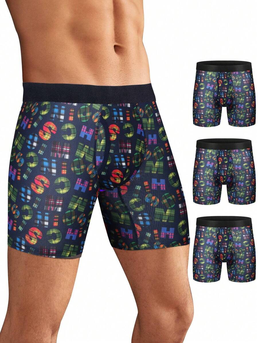 Men 3pcs Allover Print Boxer Brief - Multicolor - View 1