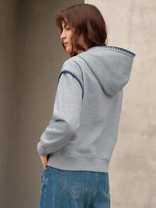 SHEIN Unity Capucha ribete en contraste con cordón - Gris Claro - Ver 2