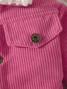 SHEIN Baby Girl Flap Detail Thermal Lined Corduroy Coat - Hot Pink - View 4