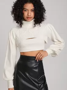 Sarabasti Gekürzter Turtle-neck-pullover Mit Zopfmuster - Beige - Übersicht 1