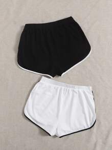 SHEIN EZwear 2 Packs Contrast Binding Dolphin Shorts - Black and White - View 2