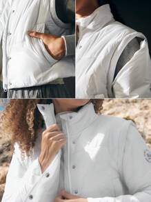 In My Nature 1 件带可拆卸袖子的字母图案夹棉外套 - 白色 - 查看 6