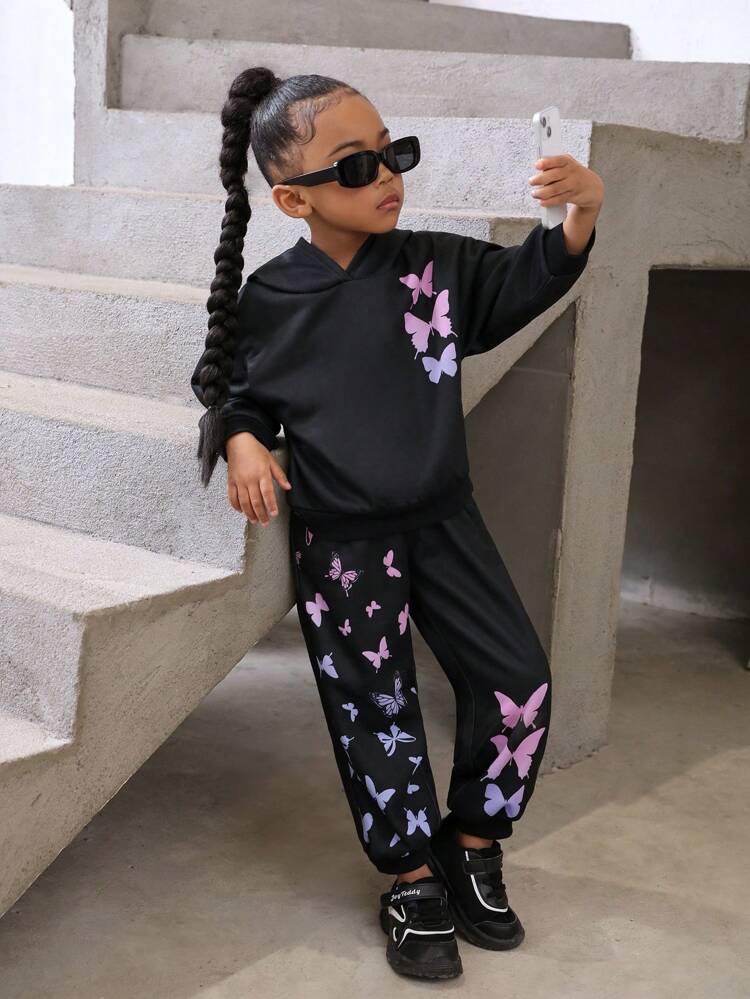 ヤングガール 蝶プリント パーカー＆スウェットパンツ