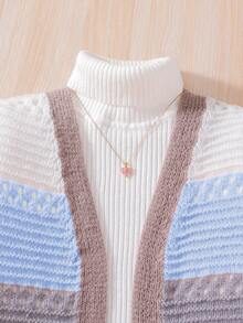 SHEIN Tween Girl 1pc Color Block Duster Cardigan - Blue - View 3