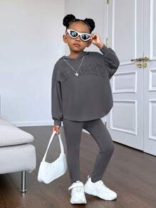 SHEIN Kleines Mädchen Leggings & Hoodie Drop Shoulder Buchstabe Prägung