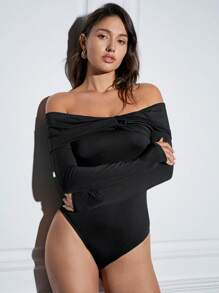 Zolique Twist Front Off Shoulder Bodysuit Fall Cloth For Women - Black - View 1