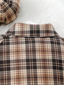 3 cái/bộ Thiếu niên Cô gái Kẻ sọc Giải trí Áo khoác + Váy không tay + Mũ Bộ - màu nâu - Xem 9