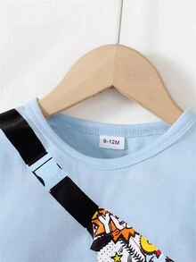 2pcs/set Cute Soft Breathable Printed Sports Sweater And Cartoon Printed Pants Infant Boy's Casual Outfits