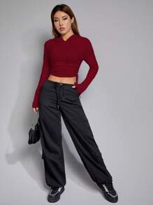 SHEIN EZwear Capucha crop con cordón lateral - Burdeos - Ver 6