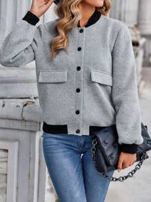 Chiquease Flap Detail Contrast Trim Bomber Jacket