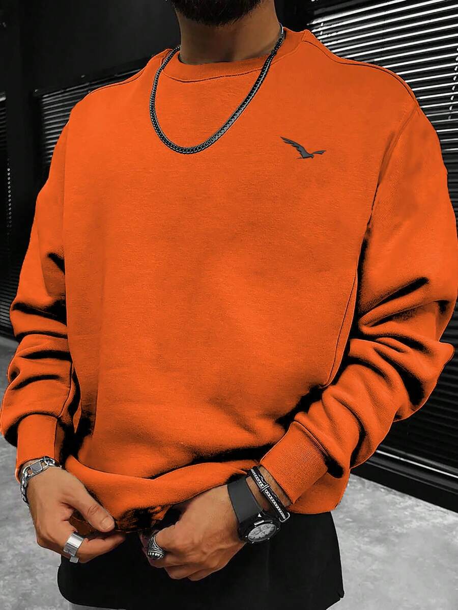 Manfinity LEGND Men Bird Print Drop Shoulder Sweatshirt - Burnt Orange - View 1