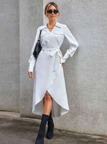 SHEIN Essnce Chi tiết về Flap Bao bên Váy có thắt lưng - trắng - Xem 4