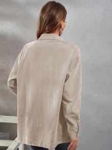 SHEIN LUNE Chemise Poche À Rabat Épaule tombante En Velours Côtelé