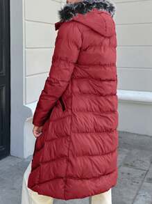 SHEIN Veste Matelassée Longue À Capuche Pour Femme Pour L'hiver