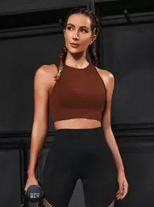 Powerista 女士無縫高彈性運動背心，印有字母圖案的健身背心