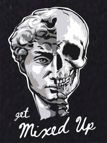 SHEIN EZwear Skull & Letter Graphic Drawstring Thermal Lined Hoodie - Black - View 3