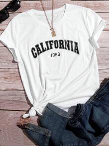 SHEIN Essnce Letter Graphic Tee - White - View 1