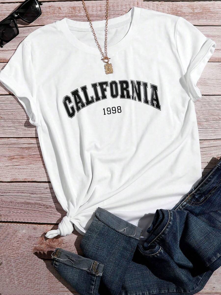 SHEIN Essnce Letter Graphic Tee - White - View 1