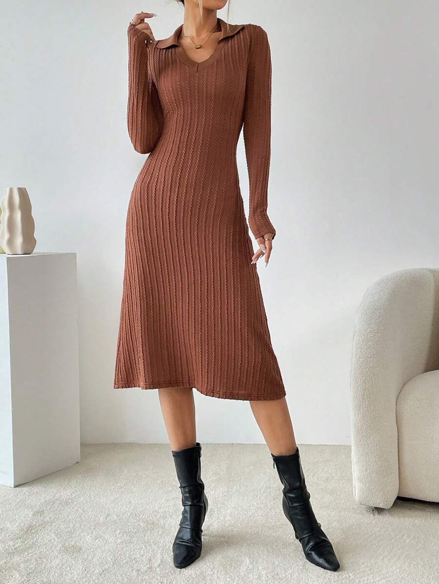 SHEIN Essnce Women's Solid Color Dress - Brown - View 1