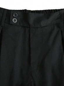 Claim Dot Loose Fit Men's Solid Color Pleated Wide Leg Pants, Fall - Black - View 4