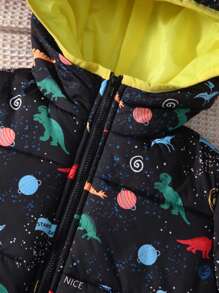 SHEIN Young Boy Dinosaur Print Zip Up Hooded Padded Coat