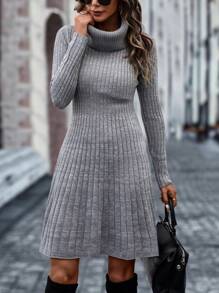 SHEIN LUNE 高領條紋針織毛衣洋裝不附腰帶 - 灰色 - 查看 5