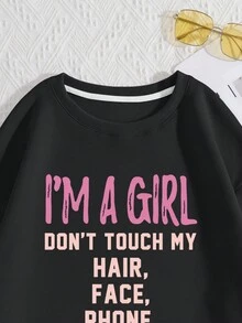 SHEIN EZwear Slogan Graphic Drop Shoulder Sweatshirt - Black - View 6