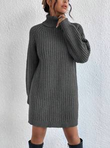 EURMUSE Áo cao cổ Tay Raglan Đầm Áo len - Màu xám đen - Xem 5