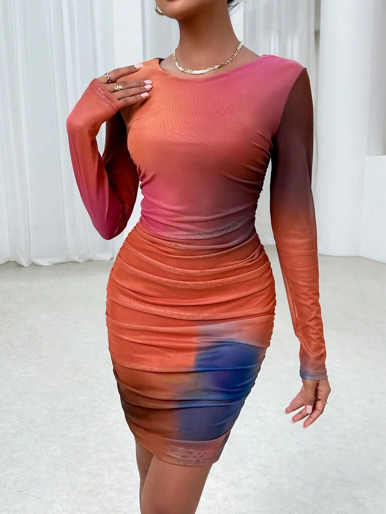 Graphic Print Ruched Side Bodycon Dress