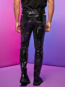 FeverCity Men Cut Out PU Leather Pants - Black - View 2