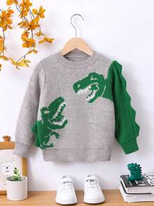 SHEIN Young Boy Dinosaur Pattern 3D Corn Sweater - Grey - View 1