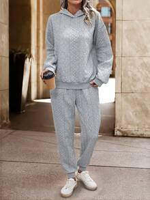 SHEIN LUNE Solid Hoodie & Sweatpants - Grey - View 5