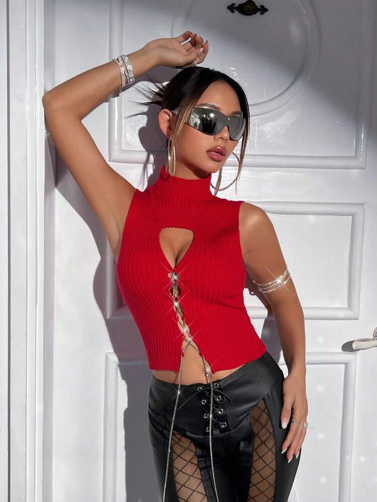 Ladies' Chain Strap Cutout Knit Top