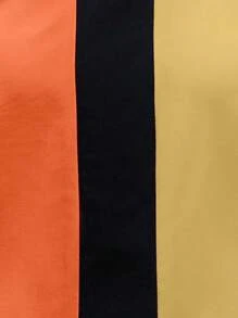 SHEIN LUNE Blusa de color combinado manga tulipán de cuello V - Naranja - Ver 3