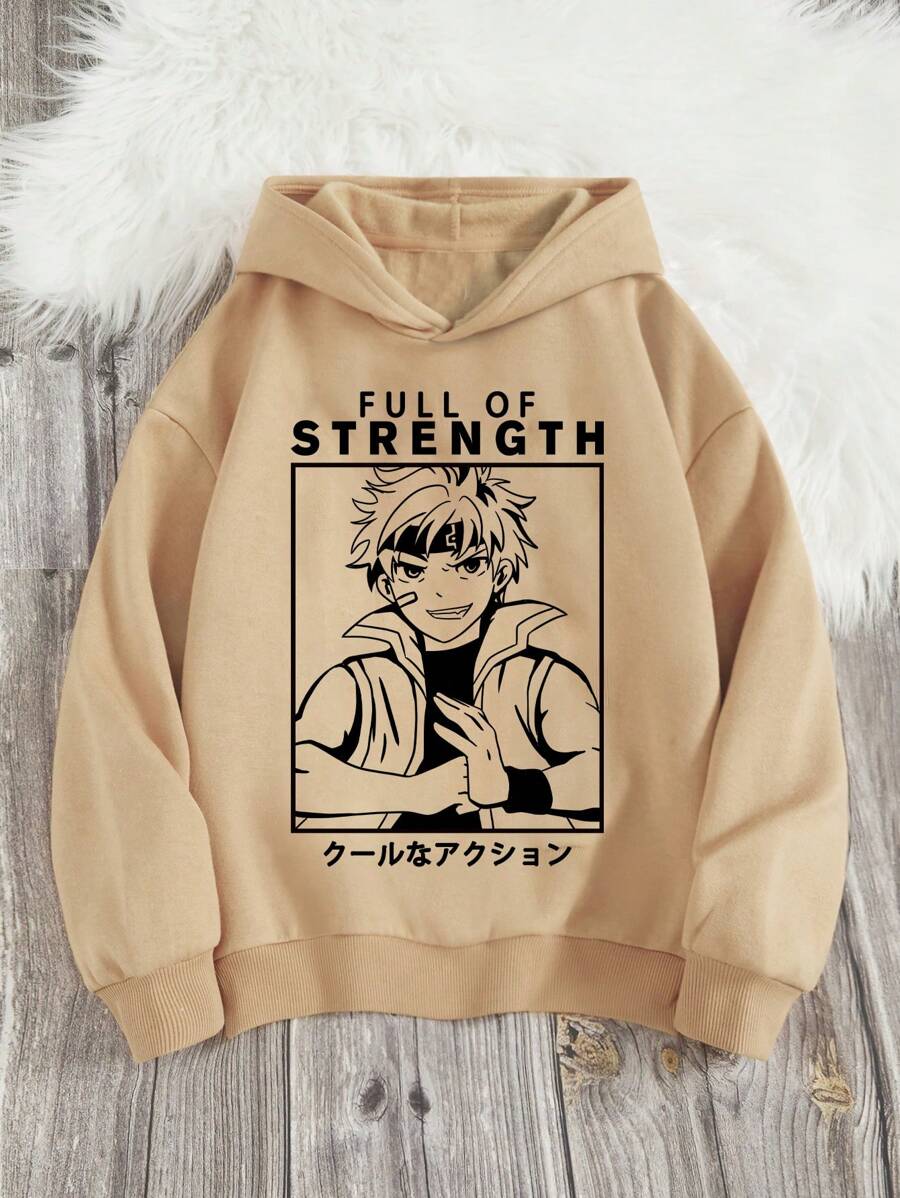 Áo nỉ giữ nhiệt in hình chữ và ký tự Nhật Bản dành cho thiếu niên nam. - Màu Khaki - Xem 1