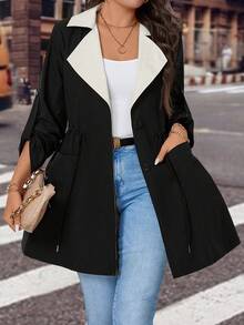 Calvaya Hơn Tay áo cuộn Eo dây rút Túi Kép Áo khoác Trench - Nhiều màu - Xem 8