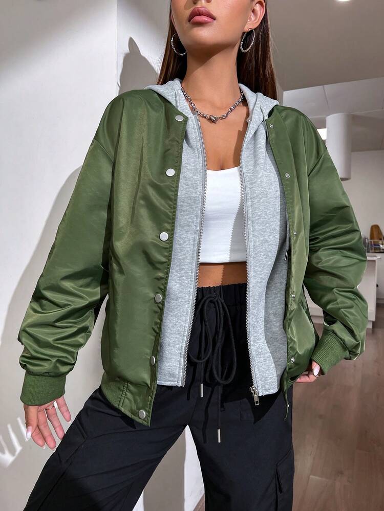 Snap Button Up 2 In 1 Hooded Jacket