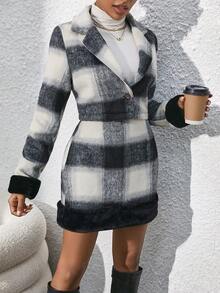 SHEIN Essnce Plaid Print Lapel Neck Jacket & Skirt - Multicolor - View 4