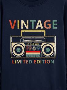 Manfinity Dauomo 男士收音機和字母圖案加絨內裏運動衫 - 藏蓝色 - 查看 6