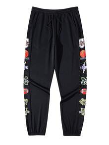 Manfinity Hypemode 男式加大码字母图案抽绳腰部运动裤 - 黑色 - 查看 2