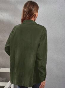 SHEIN LUNE Flap Pocket Drop Shoulder Corduroy Blouse Women Shirt - Army Green - View 2