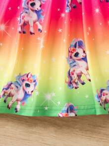 女小童獨角獸印花漸層洋裝 - 彩色 - 查看 7