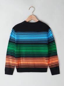 SHEIN Tween Boy 1pc Block Striped Pattern Cardigan