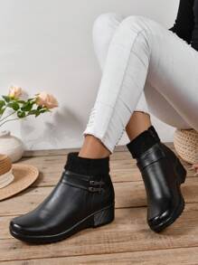 Women's Ankle Boots And Short Boots, Black Thick-Soled Casual Short Boots, Women's Boots, Women's Shoes, Mother's Winter Boots, Women's Winter Shoes, Black Shoes, Black Shoes - Black - View 2