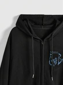 Corpse Bride | ROMWE Letter & Figure Graphic Drop Shoulder Hoodie - Black - View 3